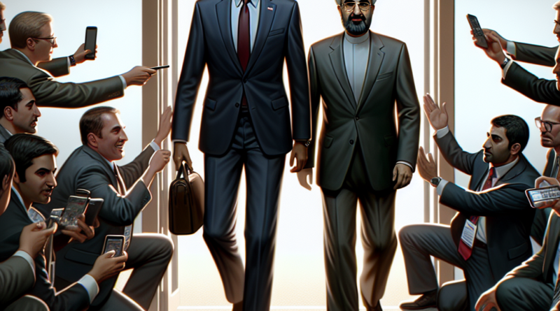 Dvojica visokih diplomata iz SAD-a i Irana izlaze iz konferencijske sale uz prisustvo novinara i sigurnosnog osoblja.