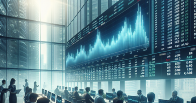 Pregled ekrana sa brojevima i grafikonima na brokerskoj platformi unutar poslovnog prostora.