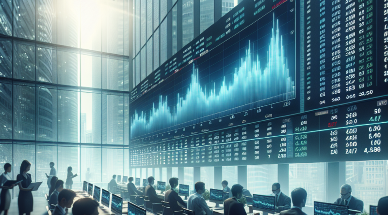 Pregled ekrana sa brojevima i grafikonima na brokerskoj platformi unutar poslovnog prostora.